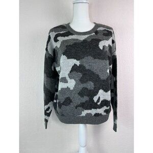 Lucky Brand women's size medium grey camouflage‎ long sleeve fuzzy knit sweater